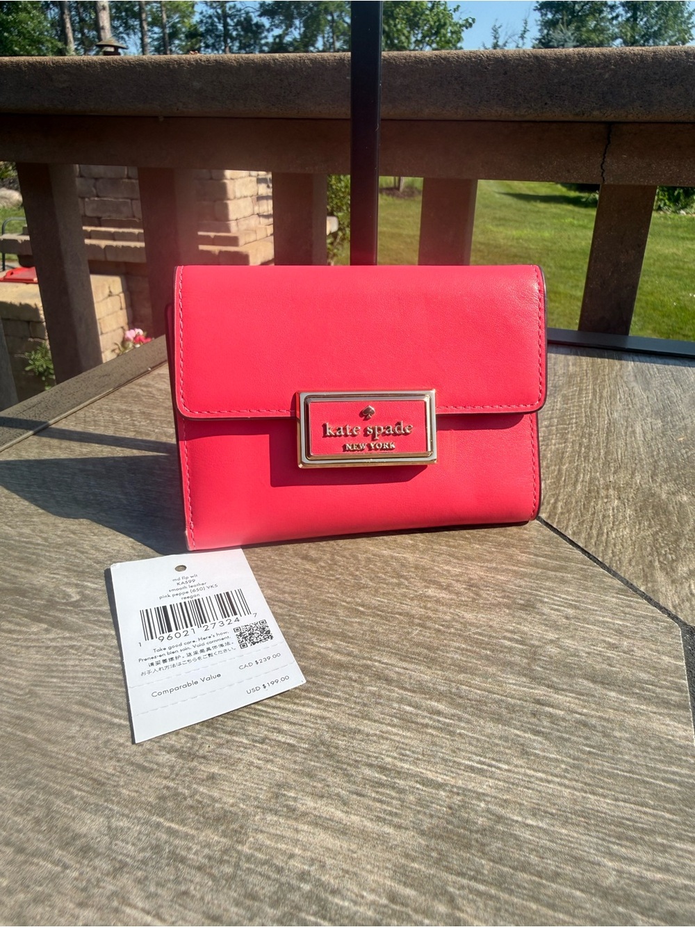 NWT Kate Spade Coral Reegan Medium Flap Soft Leathet Wallet